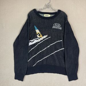Duvin Sweater Mens L Black Beach Club Knit Pullover Two Sided‎ Graphic Design